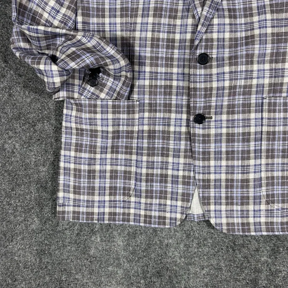 Banana Republic Sport Coat L Mens 42S Plaid 100 Linen Tailored Fit Chore Jacket